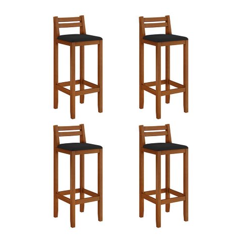 Kit 4 Banquetas em Madeira Maciça Ibiza Balcão 98 Cm - Malbec Assento Preto