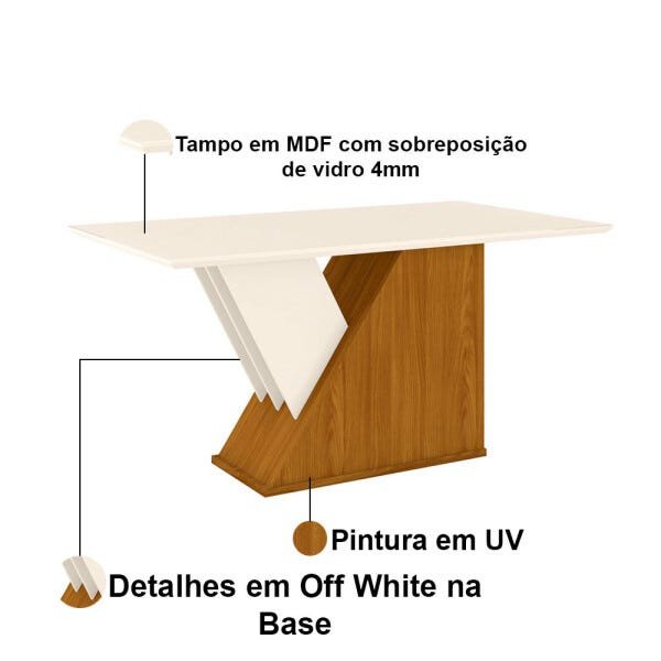 Mesa de Jantar Epic Retangular Tampo em MDF e Vidro 1,60cm Henn - 3