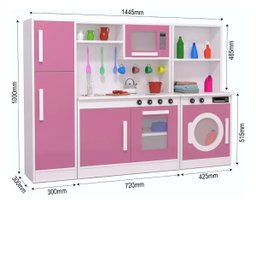 Mini Cozinha Infantil Lúdica C/ Armário Geladeira Lavanderia:rosa - 3