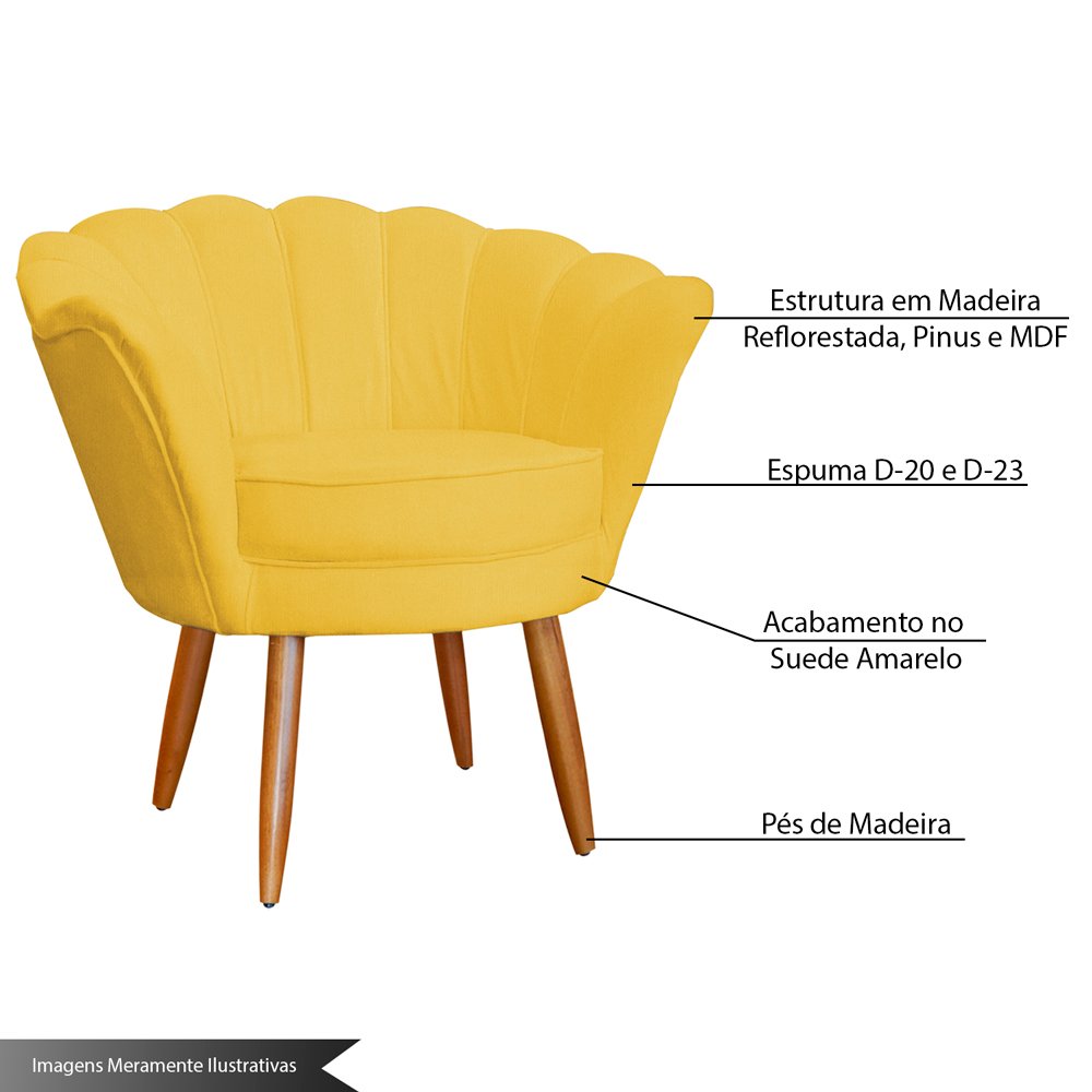 Kit 2 Poltronas Decorativa para Sala de Estar Charm Suede Amarelo - Montanaris Decor MD MONTANARIS D - 5