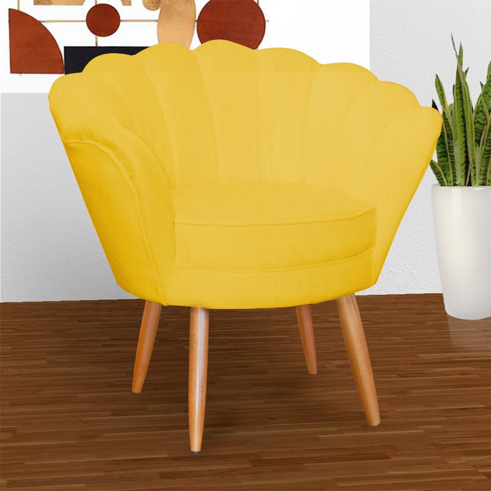 Kit 2 Poltronas Decorativa para Sala de Estar Charm Suede Amarelo - Montanaris Decor MD MONTANARIS D - 3