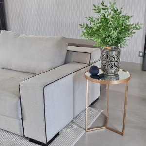 Mesa Lateral com Espelho - Mesinha de Apoio 60 x 45 cm Dourada