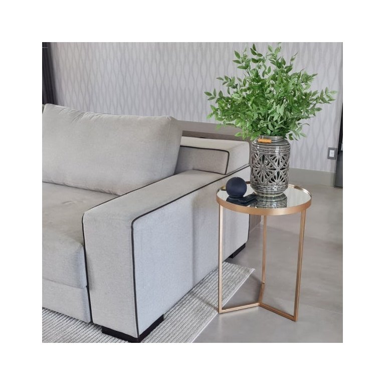 Mesa Lateral com Espelho - Mesinha de Apoio 60 x 45 cm Dourada