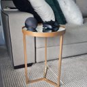 Ver imagem 1 de Mesa Lateral com Espelho - Mesinha de Apoio 50x35 cm Dourada