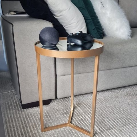 Mesa Lateral com Espelho - Mesinha de Apoio 50x35 cm Dourada