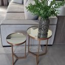 Ver imagem 3 de Kit 2 Mesas Lateral com Espelho - Mesinha de Apoio Dourada