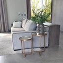 Ver imagem 2 de Kit 2 Mesas Lateral com Espelho - Mesinha de Apoio Dourada