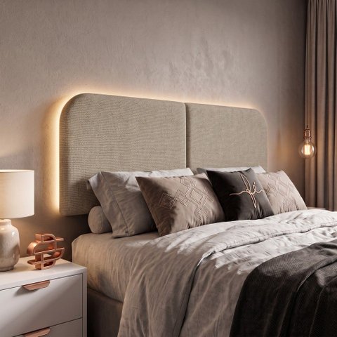 Cabeceira Painel Modular Bruma LED Cama Casal e Queen 160cm Orgânica Linho Bege - Desk Design