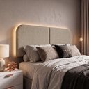 Ver imagem 1 de Cabeceira Painel Modular Bruma LED Cama Casal e Queen 160cm Orgânica Linho Bege - Desk Design