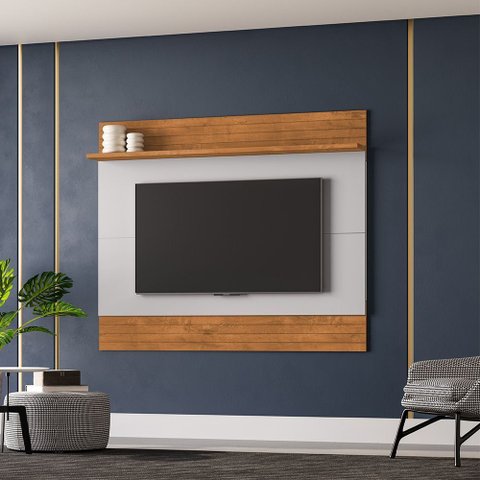 Painel Sala Aruana para TV até 65 Polegadas 1 Prateleira Naturalle/Off White