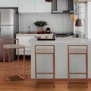 Ver imagem 4 de Kit 02 Banqueta Alta Lina Industrial Cozinha Bar Balcão Bistrô Ferro Bronze Suede Bege - Ahazzo M