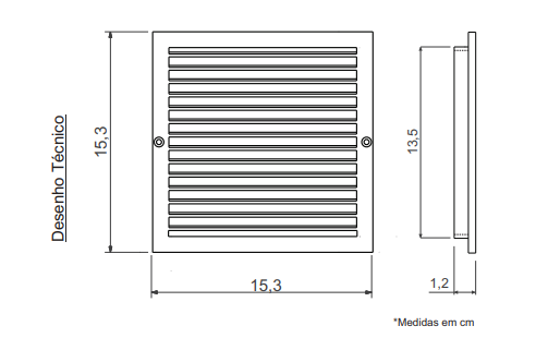Grade de Ventilação Encaixe Quadrada 15x15cm Ventokit - 5