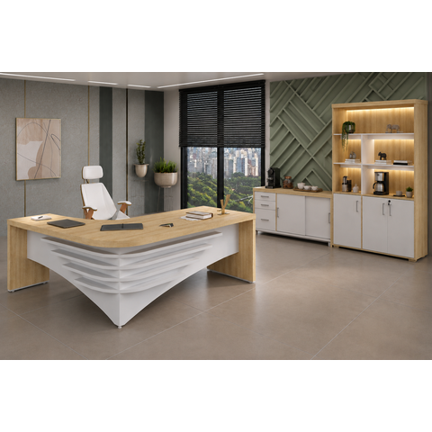 Conjunto Escritório Artany: Mesa, Estante c/ LED e Balcão