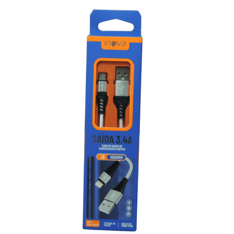 Cabo Dados Carregamento 3.4A USB / Lightning Prateado 1000mm