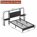 Ver imagem 4 de Cama Casal com Cabeceira e Mesas Laterais Estrutura em Aço Tomadas e Portas USB 140x211x127