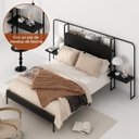 Ver mais imagens de Cama Casal com Cabeceira e Mesas Laterais Estrutura em Aço Tomadas e Portas USB 140x211x127