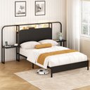 Ver imagem 3 de Cama Casal com Cabeceira e Mesas Laterais Estrutura em Aço Tomadas e Portas USB 140x211x127