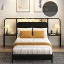 Ver imagem 5 de Cama Casal 140cm com Cabeceira Multifuncional, Mesas Laterais e Tomadas Preta