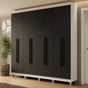 Ver imagem 1 de Guarda-roupa Casal com Pés 8 Portas Batentes Branco-preto-preto Netuno Madesa