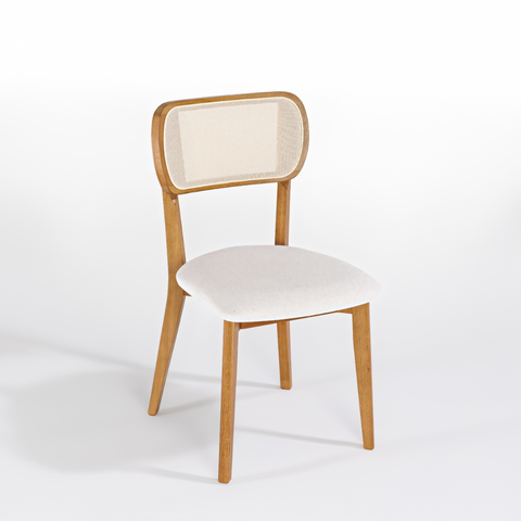Cadeira Orgânica Fluire Tela Quadrada Crua Assento Estofado Linho Bege Madeira Maciça Cor Freijó