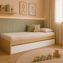 Ver imagem 1 de Bicama Infantil Solteiro MDF Carvalho Malva com Cama Auxiliar Branca Laqueada