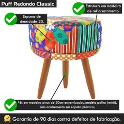Puff Banqueta Redondo Para Sala Quarto Estampado Suede:Patchwork - 4