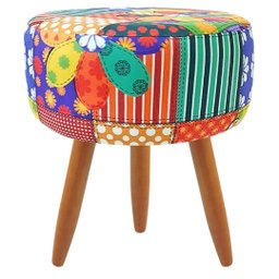 Puff Banqueta Redondo Para Sala Quarto Estampado Suede:Patchwork - 1
