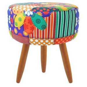 Puff Banqueta Redondo Para Sala Quarto Estampado Suede:Patchwork