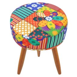 Puff Banqueta Redondo Para Sala Quarto Estampado Suede:Patchwork - 2