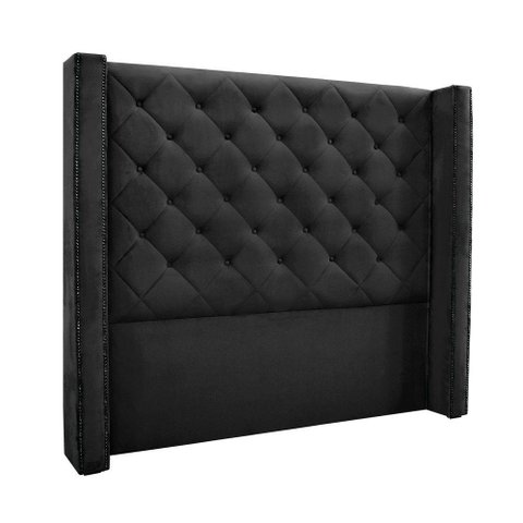 Cabeceira Cama Box Queen 160cm e Recamier Vicenza Veludo Preto S04 - D'Rossi