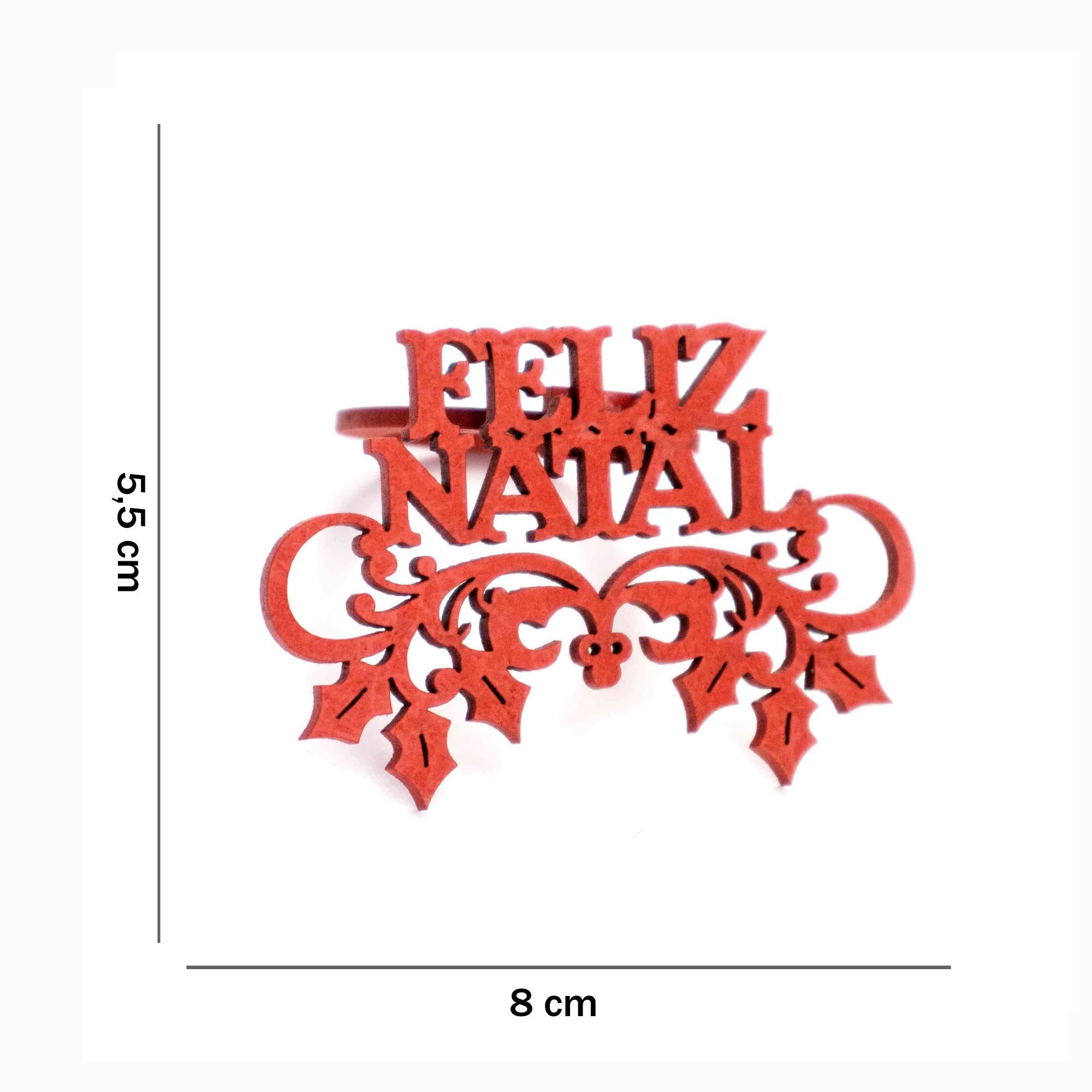 Porta Guardanapo Feliz Natal MDF Vermelho 5x8cm - D'Rossi DRossi - 5