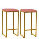 Ver imagem 1 de Kit 02 Banqueta Alta Lua Industrial Cozinha Bar Balcão Bistrô Ferro Dourado Suede Rose Gold -
