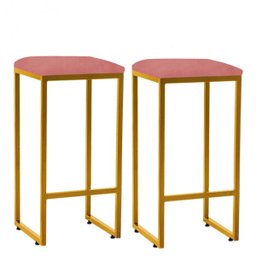 Kit 02 Banqueta Alta Lua Industrial Cozinha Bar Balcão Bistrô Ferro Dourado Suede Rose Gold - - 1 Kit 02 Banqueta Alta Lua Industrial Cozinha Bar Balcão Bistrô Ferro Dourado Suede Rose Gold - - 1