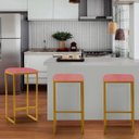 Ver imagem 4 de Kit 02 Banqueta Alta Lua Industrial Cozinha Bar Balcão Bistrô Ferro Dourado Suede Rose Gold -