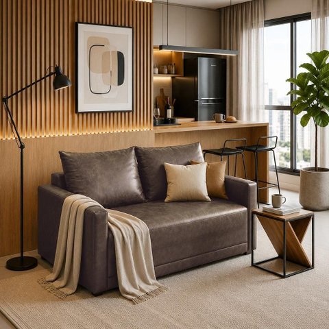Sofá Cama Casal 147cm Desdobrável, Resistente, Confortável e de Fácil Limpeza Grafite Estofama