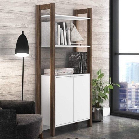 Estante de Livros 65CMX165,5cm Alta 2 Portas Az Branco