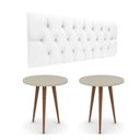 Ver imagem 2 de Conjunto Cabeceira Painel Estofada Capitonê 140cm Corino Branco Paris e Mesa Lateral Patrimar Legs a