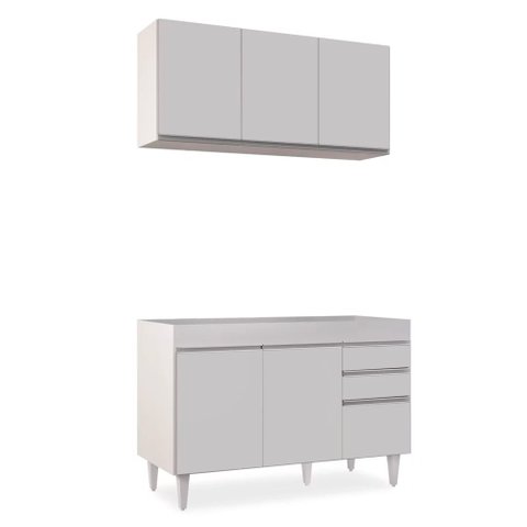 Kit Armário Aéreo e Balcão de Cozinha Lavanderia Dora sem Tampo Branco 120 cm - D’Rossi