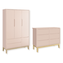 Ver imagem 1 de Quarto de Bebê Guarda Roupa Classic + Cômoda 6 Gavetas Madeira Natural Rosa Fosco