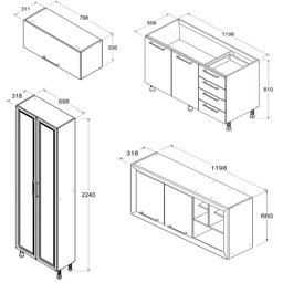 Armario Cozinha Completo Ditália Aspen 4 Pçs Carvalho/br A48 - 8