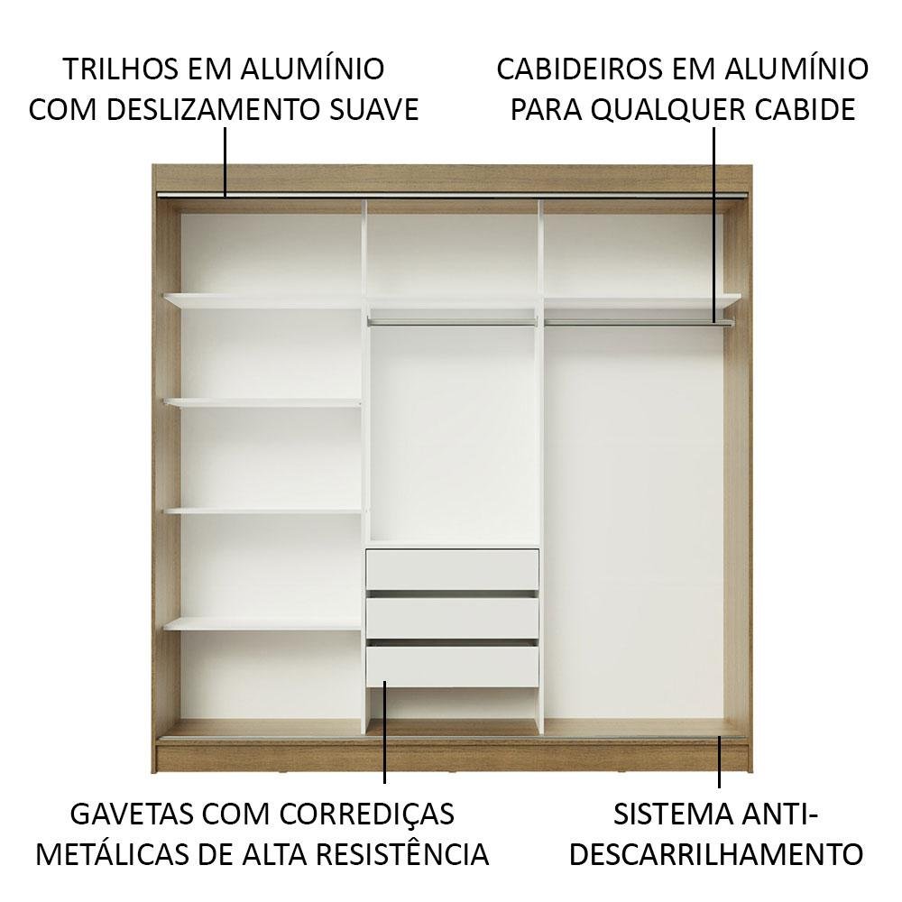 Guarda-roupa Casal Madesa Austin 4 Portas de Correr de Espelho 3 Gavetas - 6