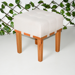 Puff Banqueta Quadrado para Sala Decorativo Linho Bege - 3