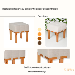 Puff Banqueta Quadrado para Sala Decorativo Linho Bege - 2