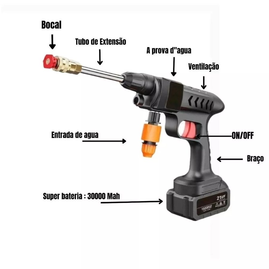 Lavadora de Alta Pressão Portátil Recarregável para Carros e Limpeza - 15