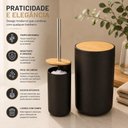 Ver imagem 5 de Kit Banheiro 2 Peças Lixeira e Escova Sanitária Plástico PP Bambu Preto