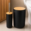 Ver imagem 4 de Kit Banheiro 2 Peças Lixeira e Escova Sanitária Plástico PP Bambu Preto