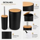 Ver imagem 6 de Kit Banheiro 2 Peças Lixeira e Escova Sanitária Plástico PP Bambu Preto