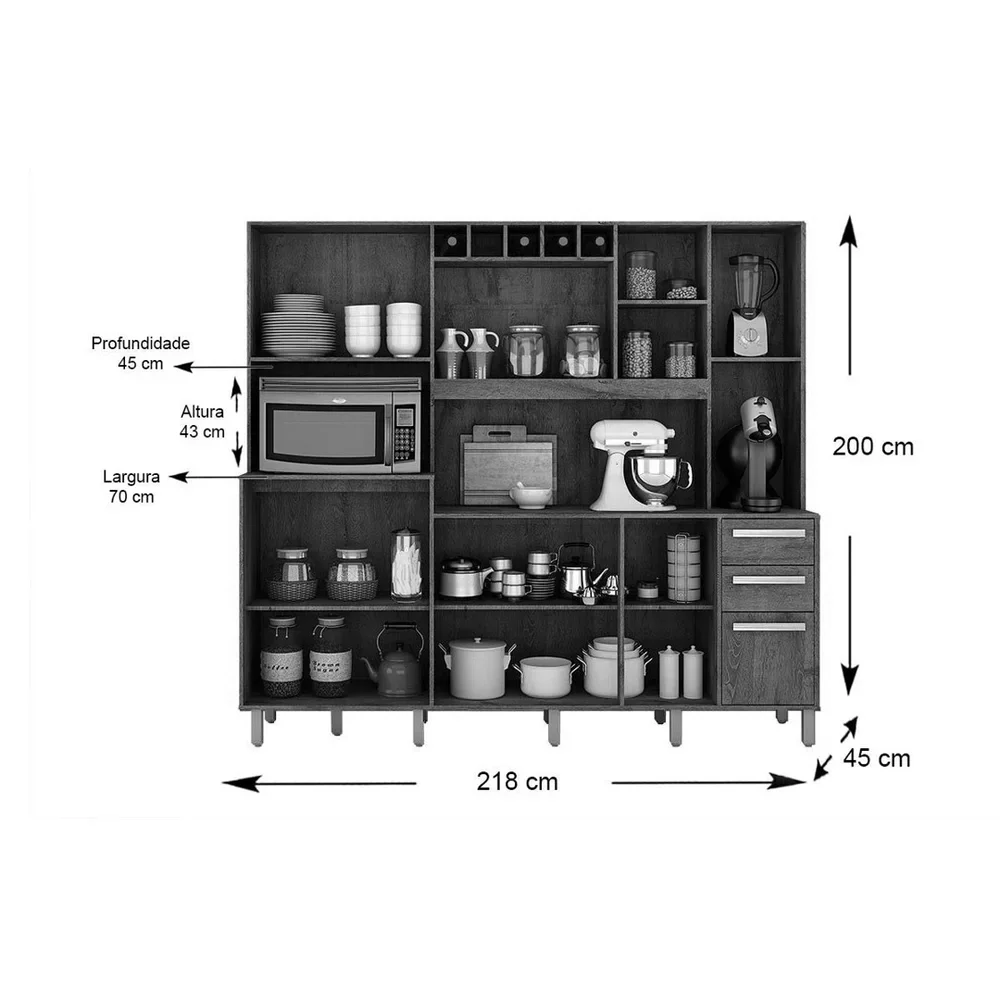 Kit de Cozinha Valdemóveis Petra Madeira Branco - 3