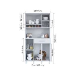 Balcão Multiúso Três Portas Uma Gaveta em Mdp Versátil - sem Tampo - Branco - 4
