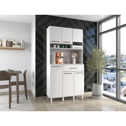 Balcão Multiúso Três Portas Uma Gaveta em Mdp Versátil - sem Tampo - Branco - 1